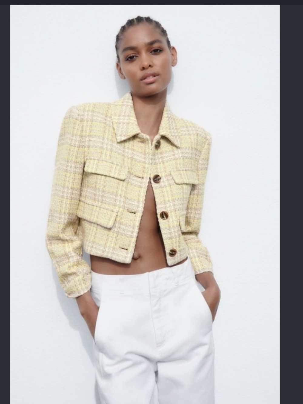 NEW! Zara Textured Crp[[ed Plaid Tweed Jacket Blazer Size XS